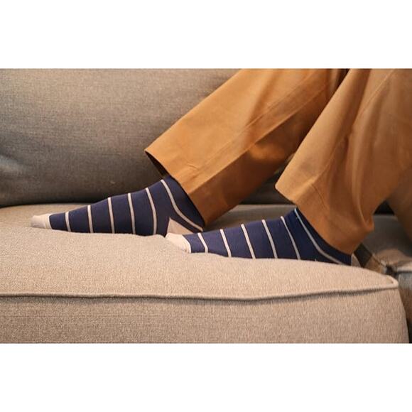 Lot 6 Pairs Mens Socks 9 - 13 Crew Socks Dress Socks Striped Combed Cotton Vybe - Picture 8 of 9